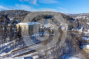 Aerial view of Tanvald on sunny winter day