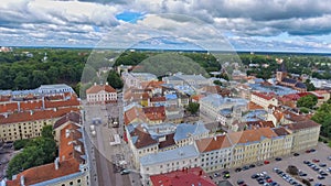 Aerial view of Tartu skyline on a cloudy summer day photo