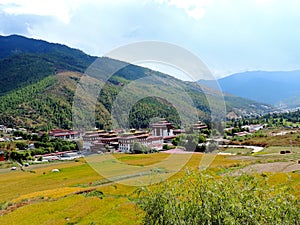 Aerial view of Tashichho Dzong, Thimphu, Bhutan photo