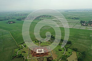 Aerial view of Buddhist remnant temple, at Citarum river, West Java Indonesia