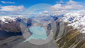 Aerial view of Tasman Lake, Mount Cook National Park, New Zealand