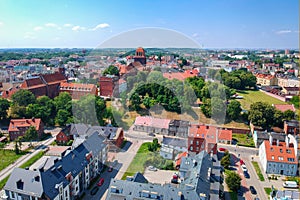 Aerial view of Tczew city over Wisla river in Poland