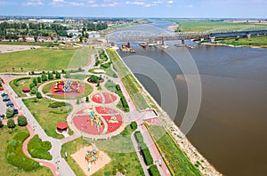 Aerial view of Tczew city over Wisla river in Poland photo