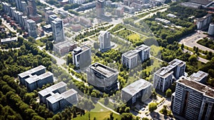 Aerial view of a technology park with modern office buildings