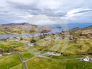 Aerial view of Teelin in County Donegal, Ireland