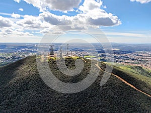 Aerial view of telecommunication antennas on the top of Black Mountain in Carmel Valley, SD, California