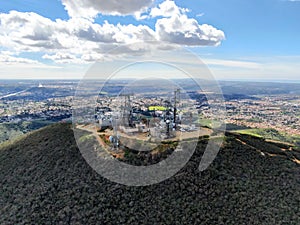 Aerial view of telecommunication antennas on the top of Black Mountain in Carmel Valley, SD, California