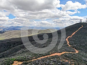 Aerial view of telecommunication antennas on the top of Black Mountain in Carmel Valley, SD, California