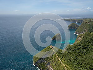 Aerial view Temple in the cliff, Nusa Penida Island, Indonesia