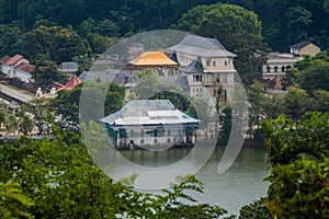 Aerial view of Temple of the Sacred Tooth Relic in Kandy, Sri Lan