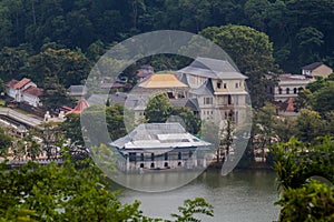 Aerial view of Temple of the Sacred Tooth Relic in Kandy, Sri Lan