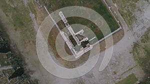 Aerial view of Temple of Zeus at Olympia in Athens and modern part of the city