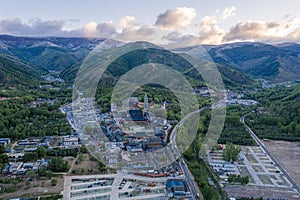 Aerial view of the temples on Wutai Mountain in the morning, Shanxi Province, China