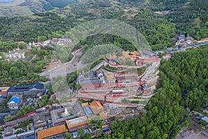 Aerial view of the temples on Wutai Mountain in the morning, Shanxi Province, China