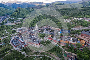 Aerial view of the temples on Wutai Mountain in the morning, Shanxi Province, China