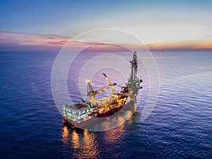 Aerial View of Tender Drilling Oil Rig Barge Oil Rig