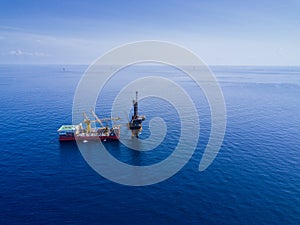 Aerial View of Tender Drilling Oil Rig Barge Oil Rig