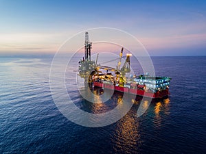 Aerial View of Tender Drilling Oil Rig Barge Oil Rig