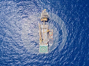 Aerial View of Tender Drilling Oil Rig Barge Oil Rig