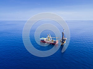 Aerial View of Tender Drilling Oil Rig Barge Oil Rig