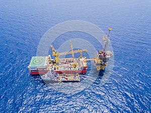 Aerial View of Tender Drilling Oil Rig Barge Oil Rig