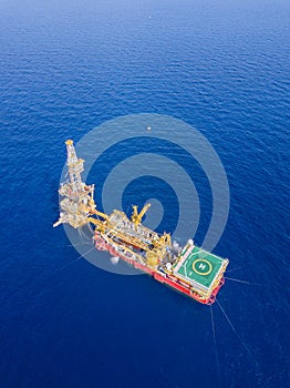 Aerial View of Tender Drilling Oil Rig Barge Oil Rig