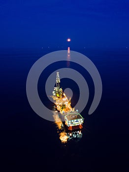 Aerial View of Tender Drilling Oil Rig Barge Oil Rig