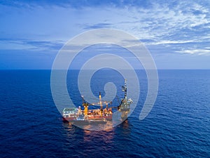 Aerial View of Tender Drilling Oil Rig Barge Oil Rig