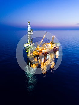 Aerial View of Tender Drilling Oil Rig Barge Oil Rig