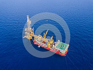 Aerial View of Tender Drilling Oil Rig Barge Oil Rig