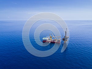 Aerial View of Tender Drilling Oil Rig Barge Oil Rig