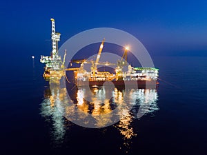 Aerial View of Tender Drilling Oil Rig Barge Oil Rig in The Mi