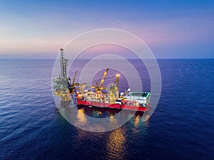 Aerial View of Tender Drilling Oil Rig Barge Oil Rig