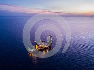 Aerial View of Tender Drilling Oil Rig Barge Oil Rig