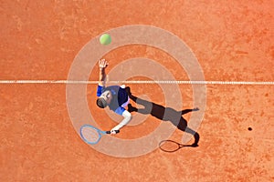 Aerial View of a Tennis Player Serving with Jump Rebound