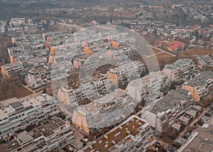 Aerial view of terasasti bloki or terrace appartments in koseze district of Ljubljana in Slovenia, architecture marvel built in