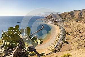 Aerial view on Teresitas beach near Santa Cruz de Tenerife on Canary islands, Spain.