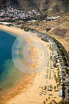 Aerial view on Teresitas beach near Santa Cruz de Tenerife on Canary islands, Spain.