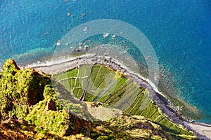 Aerial view of terrace fields at Cabo Girao, Madeira, Portugal