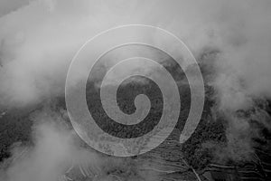 Aerial View of Terraced Fields and Clouds