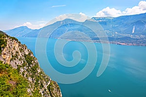 Aerial view from Terrazza del Brivido viewpoint upon Lake Garda