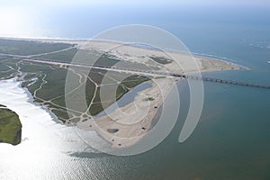 Aerial view of the Texas Gulf Coast, Galveston Island, United States of America.