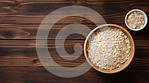 Aerial View Of Textural Oatmeal Bowls On Wooden Table