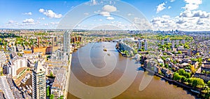 Aerial view of Thames in Fullham in the morning, London, UK photo