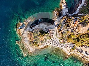 Aerial view of Thasos Greece Karnagio Beach near Limenas town photo