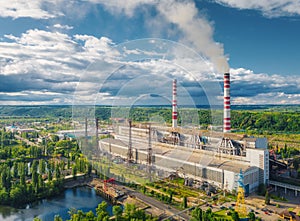 Aerial view of thermal power plant. Industrial landscape