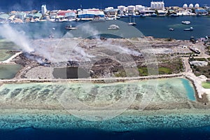 Aerial View of Thilafushi Island, Industrial Area, North Male Atoll, Maldives photo
