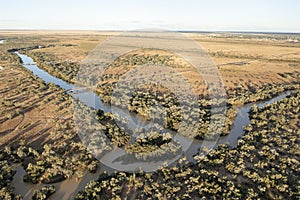 aerial view of the Thomson river at Longreach.