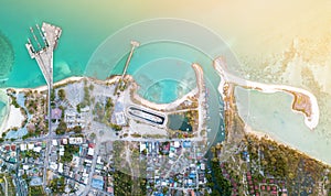 Aerial view of Thongsala Town from top view with light fair at Phangan Island,Thailand photo