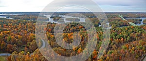 Aerial view of Thousand Islands in fall, New York, USA